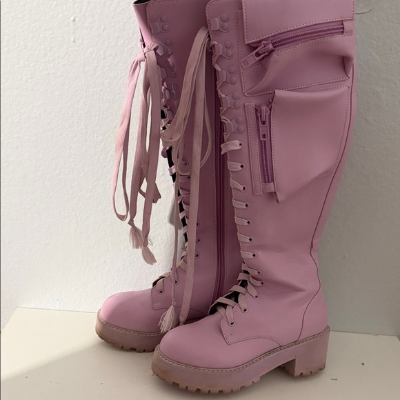 Lavender Lace-Up Knee-High Boots - Picture 3 of 6